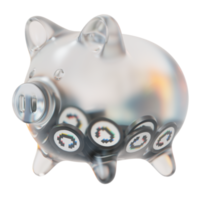 Convex Finance CVX Glass piggy bank with decreasing piles of crypto coins.Saving inflation, financial crisis and loosing money concept 3d illustration png