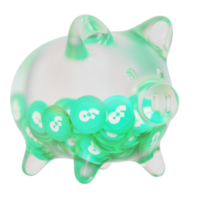 Flow FLOW Glass piggy bank with decreasing piles of crypto coins.Saving inflation, financial crisis and loosing money concept 3d illustration png