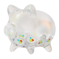 Curve DAO Token CRV Glass piggy bank with decreasing piles of crypto coins.Saving inflation, financial crisis and loosing money concept 3d illustration png