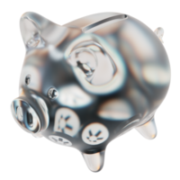 tirelire en verre quant qnt avec des tas décroissants de pièces cryptographiques. économie d'inflation, crise financière et perte d'argent concept illustration 3d png