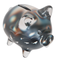 kusama ksm glassparschwein mit abnehmenden stapeln von kryptomünzen. sparung von inflation, finanzkrise und geldverlustkonzept 3d-illustration png