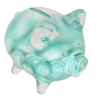 Maker MKR Glass piggy bank with decreasing piles of crypto coins.Saving inflation, financial crisis and loosing money concept 3d illustration png