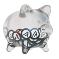 Algorand ALGO Glass piggy bank with decreasing piles of crypto coins.Saving inflation, financial crisis and loosing money concept 3d illustration png