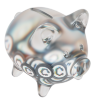 Convex Finance CVX Glass piggy bank with decreasing piles of crypto coins.Saving inflation, financial crisis and loosing money concept 3d illustration png