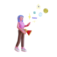 3d character person doing digital marketing png