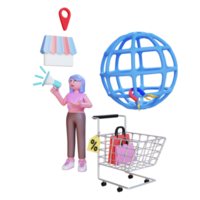 3d character person doing store digital marketing png