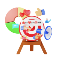 3d renderização de marketing de mídia social com olho de seta e megafone png