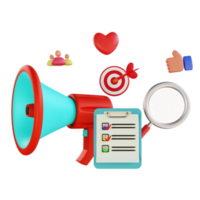 3d render digital marketing with megaphone and checklist png