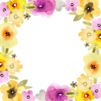 Watercolor frame made of multicolored flowers. hand painted for design and invitations. png