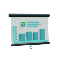 Diagramme à barres cylindriques 3d dans l'illustration de l'écran du projecteur. icône de diagramme pour la présentation de l'entreprise. photo réaliste et haute résolution. -rendu 3d png