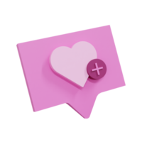 Comentario de amor 3d con ilustración de icono de signo más, foto realista y de alta resolución. -Representación 3D png
