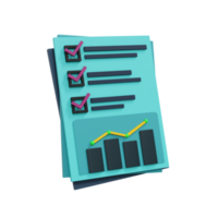 3D-Balkendiagramm in Dokumentenpapierillustration. Diagrammsymbol für die Präsentation oder gemeinsame Nutzung von Daten. realistisches und hochauflösendes Foto. -3D-Rendering png