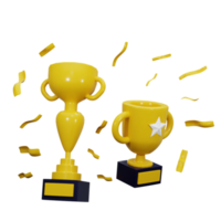 3D Trophy cup set icon isolated in transparent background. -3D rendering png