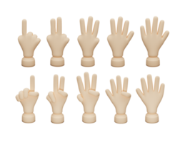 3d hand finger counting collection. fully editable rendered image. claymation style with high resolution png