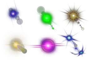 reeks van kleurrijk transparant licht lens fakkels, realistisch barsten van licht verzameling, gekleurd lichten verzameling png