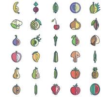 Fruits and vegetables, sliced icon set vector