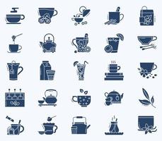 juego de tetera y té de hierbas, juego de iconos de taza de té vector