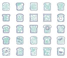 toast toppings, bread slices Toast toppings icon set vector