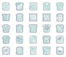 toast toppings, bread slices Toast toppings icon set vector