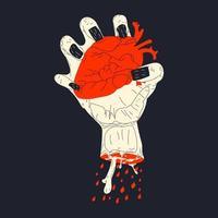 A terrible hand with a ripped out heart.Vector in cartoon style. All elements are isolated vector