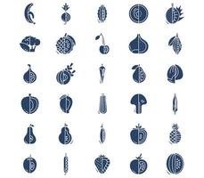 Fruits and vegetables, sliced icon set vector