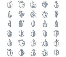 Fruits and vegetables, sliced icon set vector