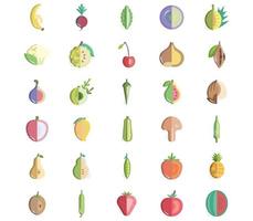 Fruits and vegetables, sliced icon set vector