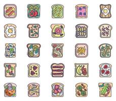 toast toppings, bread slices Toast toppings icon set vector