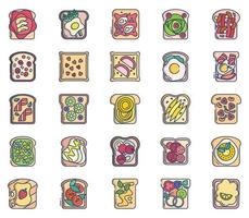 toast toppings, bread slices Toast toppings icon set vector