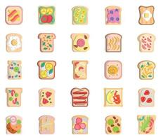 toast toppings, bread slices Toast toppings icon set vector