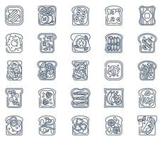 toast toppings, bread slices Toast toppings icon set vector