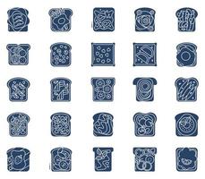 toast toppings, bread slices Toast toppings icon set vector