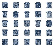 toast toppings, bread slices Toast toppings icon set vector