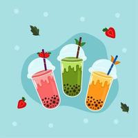 Bubble tea boba vector illustration flavor with strawberry and leave