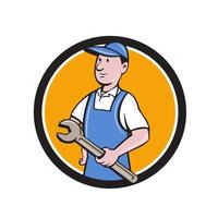 Repairman Holding Spanner Circle Cartoon vector