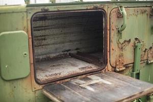 Steel furnace. Outdoor kitchen in detail. Pan storage tank. photo