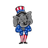 elefante republicano mascota brazos cruzados pie dibujos animados vector