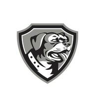 escudo de perro guardián de rottweiler en blanco y negro vector