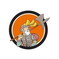 conquistador español hacha espada círculo dibujos animados vector