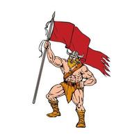 Viking Warrior Brandishing Red Flag Retro vector