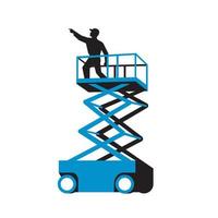 Scissor Lift Worker Pointing Retro vector