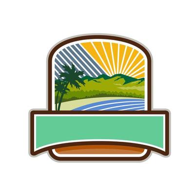 Tropical Trees Mountains Sea Coast Crest Retro