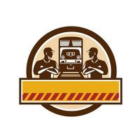 Train Engineers Arms Crossed Diesel Train Circle Retro vector