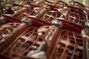 Detalles del supermercado. recipientes de plástico rojo. foto