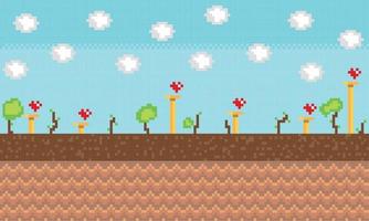 Colored videogame scenary with golden coins and a ladder Vector