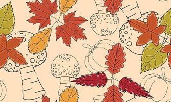 Colored autumn seamless pattern background with mushrooms Vector illustration