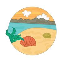 Watercolor beach landscape Oysters in the sand Vector illustration