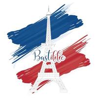 Silhouette of Eiffel tower building landmark on a flag of France Bastille day Vector illustration