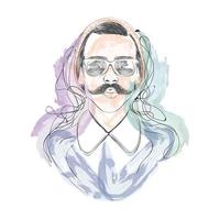 Isolated watercolor sketch of a hipster with bowtie and glasses Vector illustration
