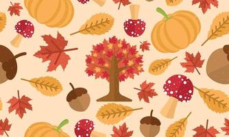 Colored autumn seamless pattern background with trees and pumpkins Vector illustration